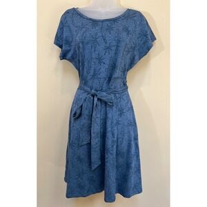 Toad & Co Cue Cafe Dress Womens Medium Blue Faux Wrap Floral Short Sleeve Casual